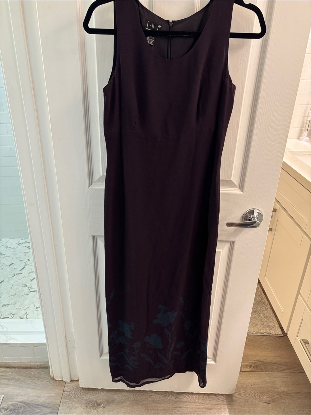 INC Plum Sleeveless Maxi Dress with Subtle Floral Hem
